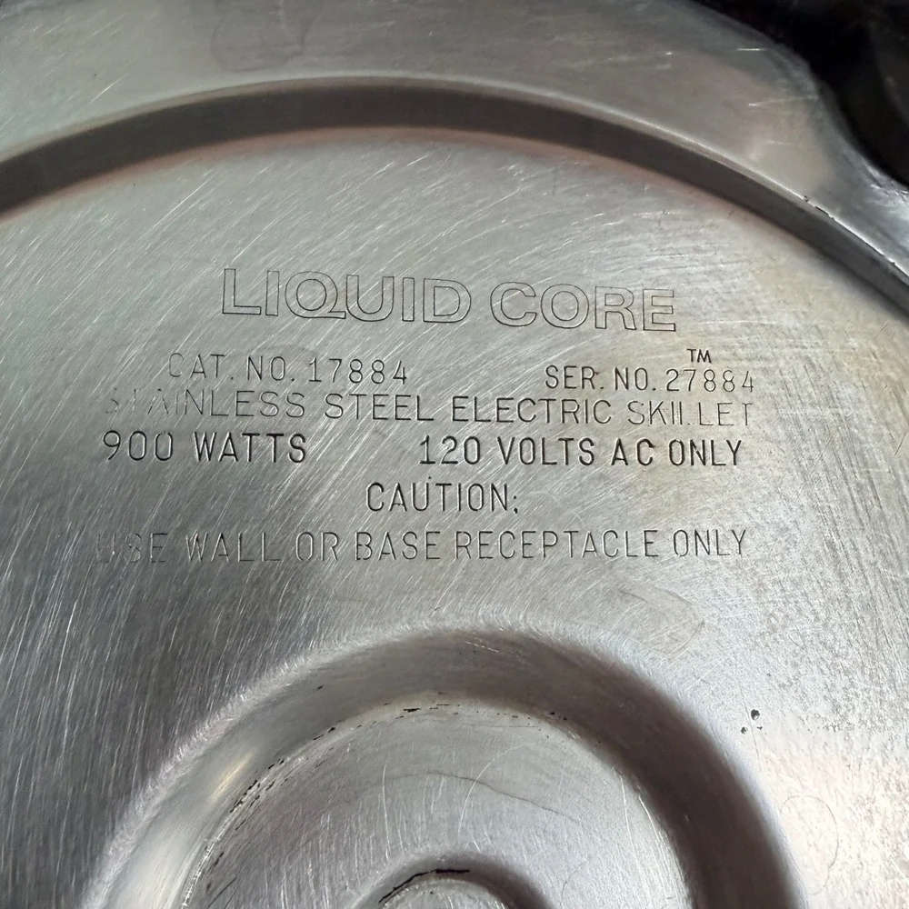 Liquid Core 17884 Stainless Steel Electric Skillet 900W Made in USA Tested